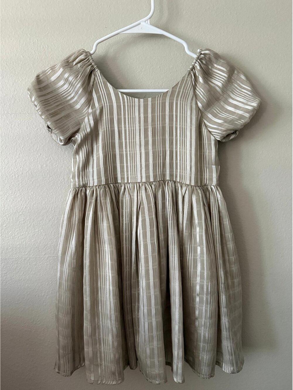 Noralee Girls golden Dress Size 6 Puff Sleeve Striped Party Dress